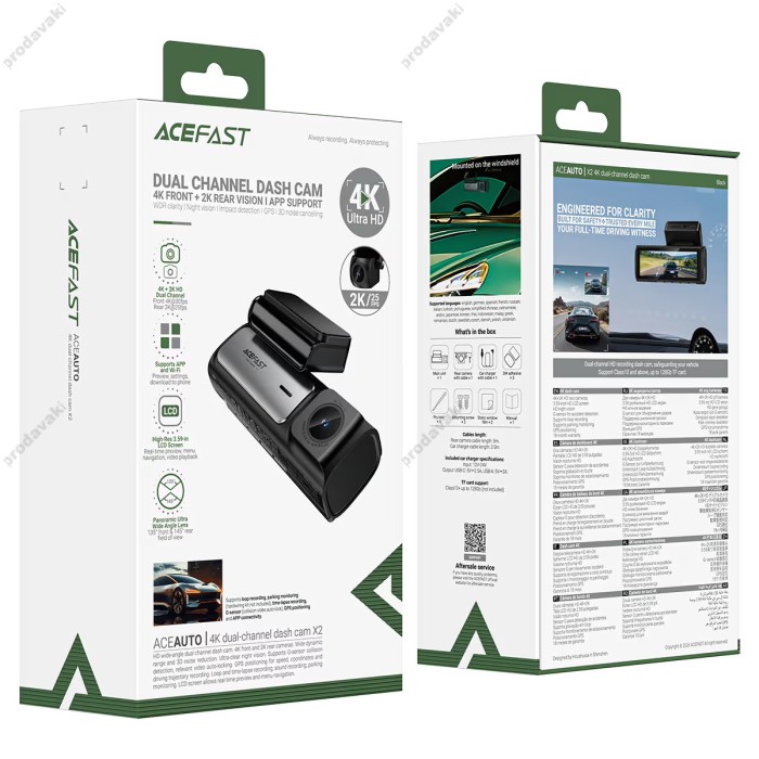 Відеореєстратор ACEFAST X2 4K dual-channel dash cam 3.59" 4k/30fps Wi-Fi GPS Black